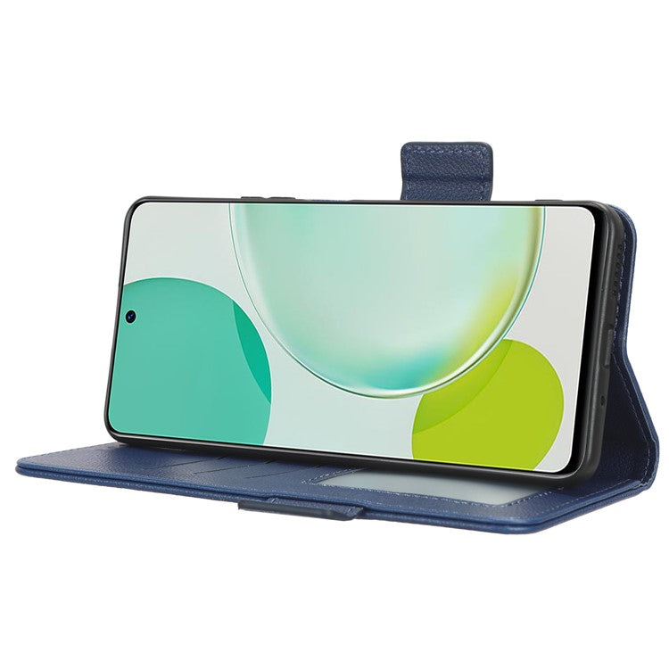 Wallet Cover for Huawei Maimang 20  /  nova 11i  /  Enjoy 60 Pro Litchi Texture PU Leather Stand Phone Case - Dark Blue