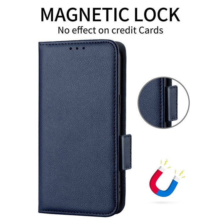 Wallet Cover for Huawei Maimang 20  /  nova 11i  /  Enjoy 60 Pro Litchi Texture PU Leather Stand Phone Case - Dark Blue