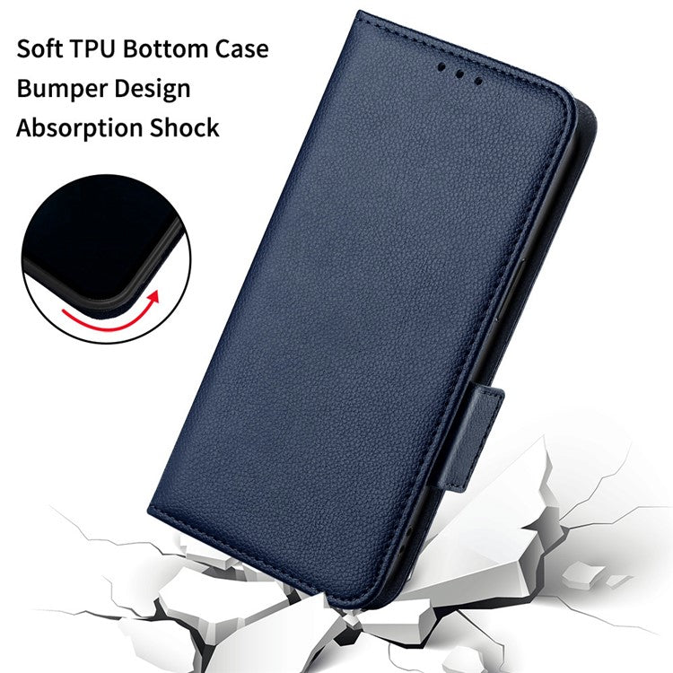 Wallet Cover for Huawei Maimang 20  /  nova 11i  /  Enjoy 60 Pro Litchi Texture PU Leather Stand Phone Case - Dark Blue