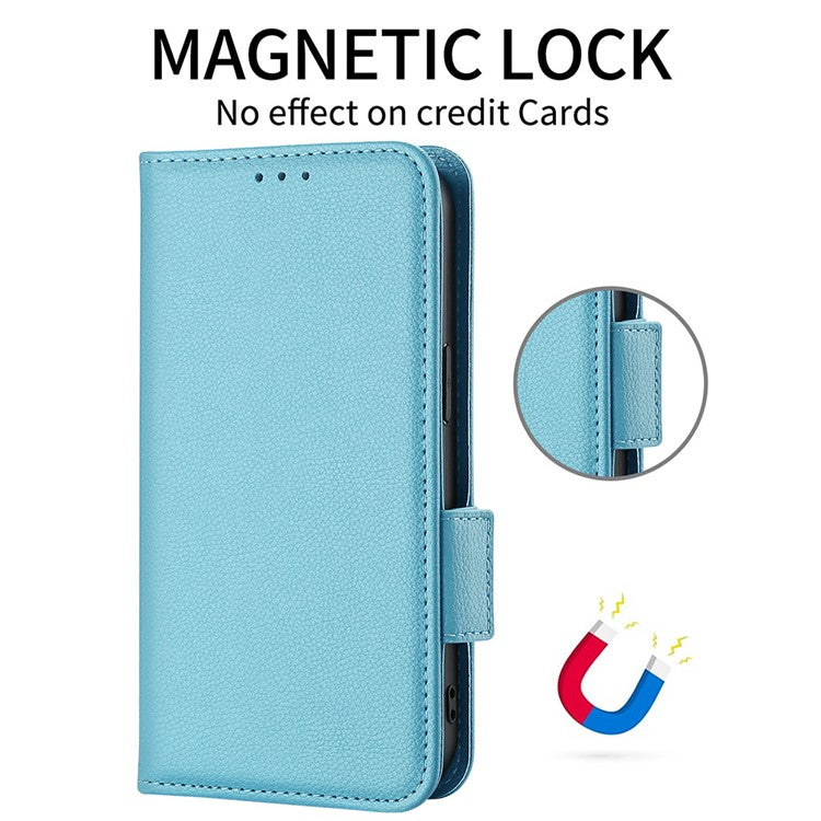 Wallet Cover for Huawei Maimang 20  /  nova 11i  /  Enjoy 60 Pro Litchi Texture PU Leather Stand Phone Case - Baby Blue