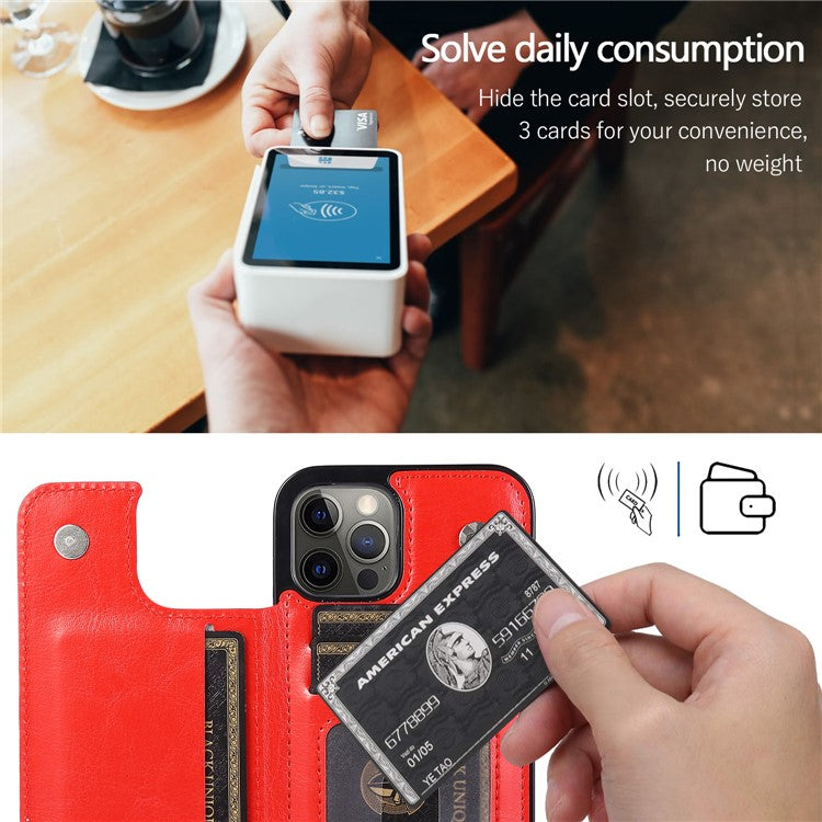 For iPhone 14 Pro Crazy Horse Texture Card Holder Kickstand Cover Leather Coated TPU Phone Case - Red