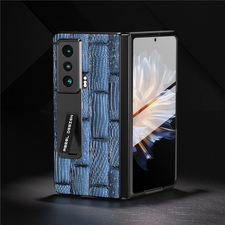 ABEEL For Honor Magic Vs 5G Genuine Cow Leather+PC Phone Case Mahjong Texture Kickstand Cover with Tempered Glass Film - Blue
