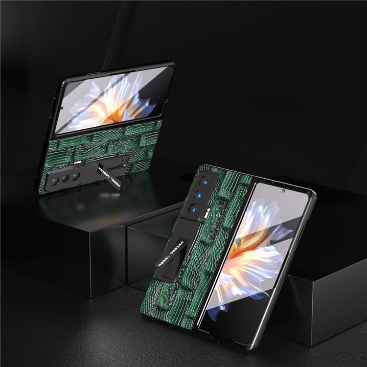 ABEEL For Honor Magic Vs 5G Genuine Cow Leather+PC Phone Case Mahjong Texture Kickstand Cover with Tempered Glass Film - Green
