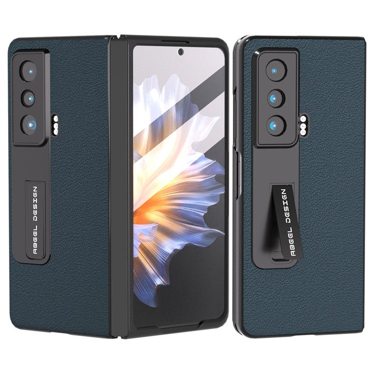 ABEEL For Honor Magic Vs 5G Genuine Cow Leather+PC Phone Case Kickstand Protective Cover with Tempered Glass Film - Green