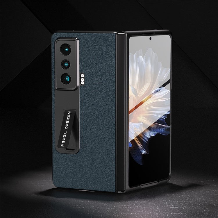 ABEEL For Honor Magic Vs 5G Genuine Cow Leather+PC Phone Case Kickstand Protective Cover with Tempered Glass Film - Green