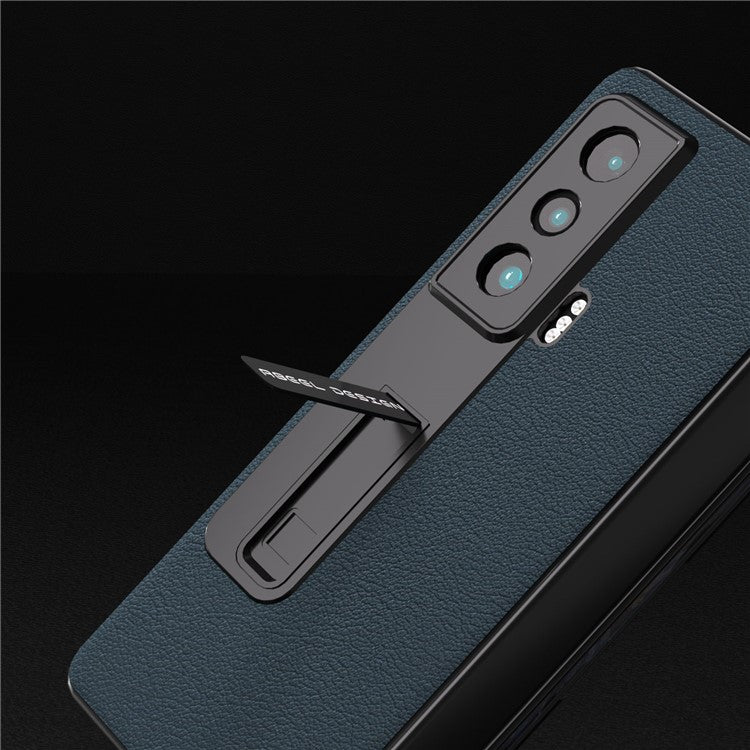 ABEEL For Honor Magic Vs 5G Genuine Cow Leather+PC Phone Case Kickstand Protective Cover with Tempered Glass Film - Green