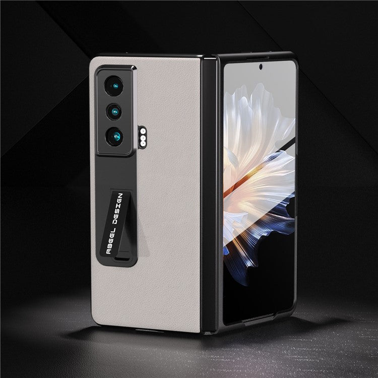 ABEEL For Honor Magic Vs 5G Genuine Cow Leather+PC Phone Case Kickstand Protective Cover with Tempered Glass Film - Grey
