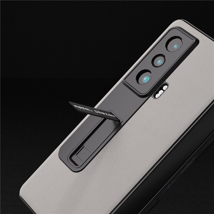ABEEL For Honor Magic Vs 5G Genuine Cow Leather+PC Phone Case Kickstand Protective Cover with Tempered Glass Film - Grey