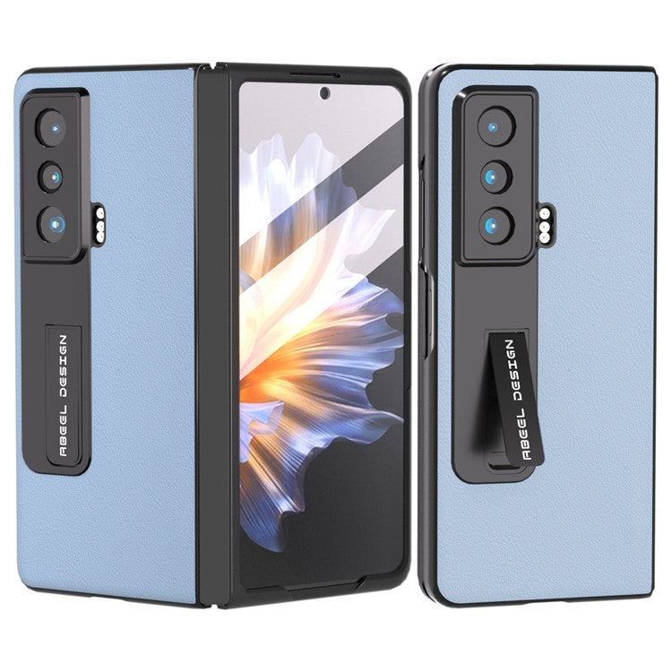 ABEEL For Honor Magic Vs 5G Genuine Cow Leather+PC Phone Case Kickstand Protective Cover with Tempered Glass Film - Blue