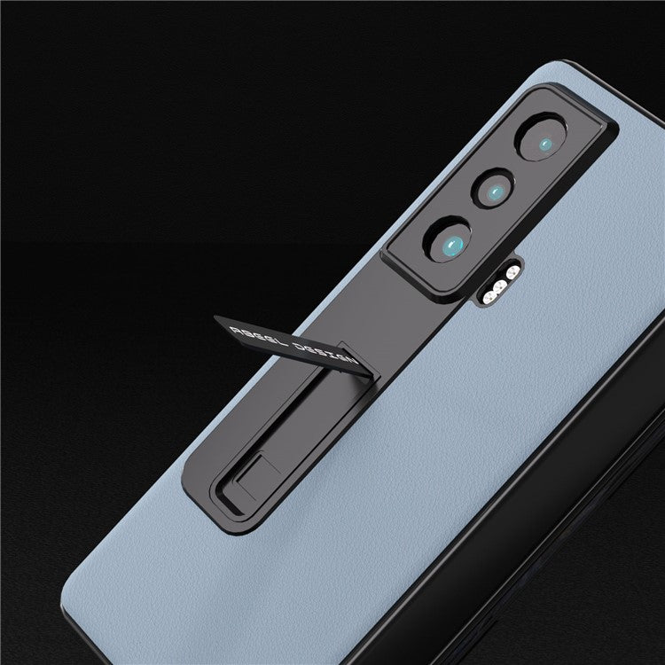 ABEEL For Honor Magic Vs 5G Genuine Cow Leather+PC Phone Case Kickstand Protective Cover with Tempered Glass Film - Blue