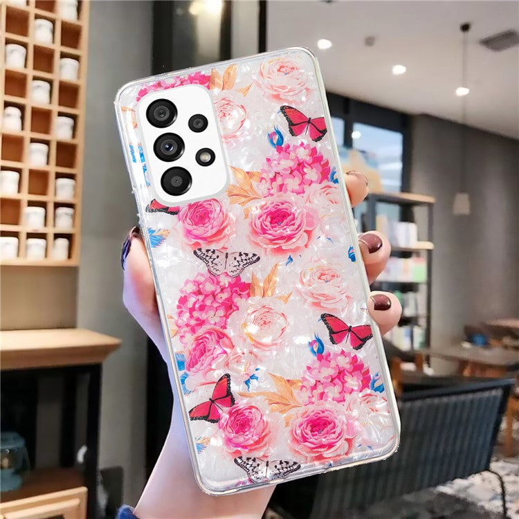 Shell Pattern TPU Case for Samsung Galaxy A13 4G IMD Marble Flower Protective Phone Cover - Colorful Butterfly
