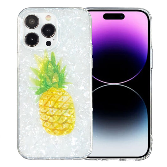Slim Phone Case for iPhone 14 Pro Max Protective Case IMD Marble Flower Shell Pattern TPU Phone Cover - Pineapple