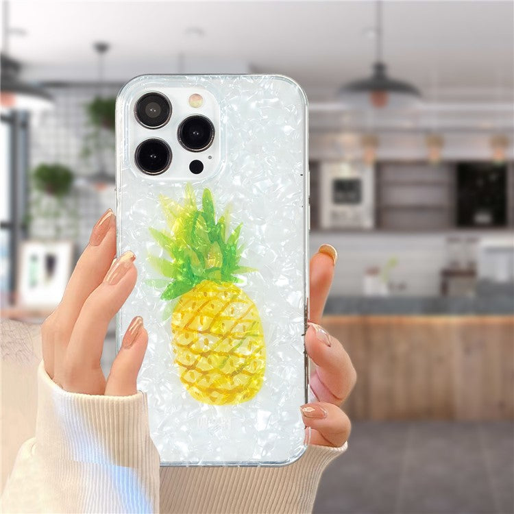 Slim Phone Case for iPhone 14 Pro Max Protective Case IMD Marble Flower Shell Pattern TPU Phone Cover - Pineapple