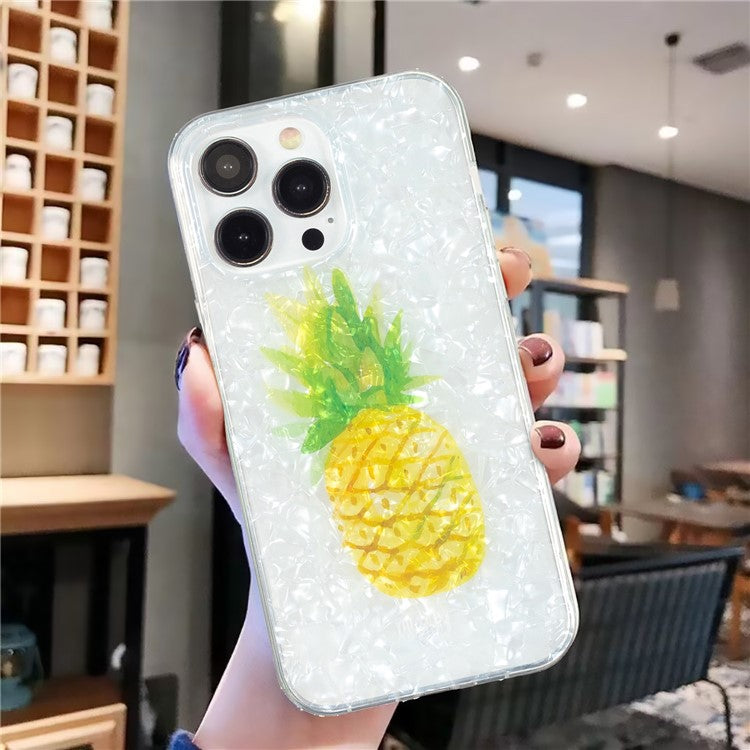 Slim Phone Case for iPhone 14 Pro Max Protective Case IMD Marble Flower Shell Pattern TPU Phone Cover - Pineapple