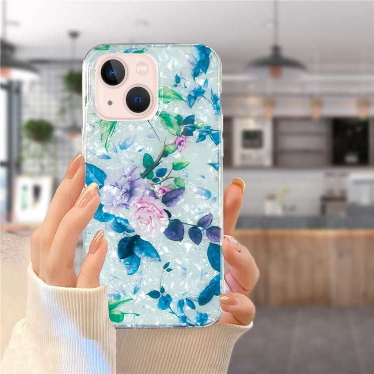 IMD Marble Flower TPU Case for iPhone 14 Plus Protective Case Shell Pattern Slim Phone Cover - Rose