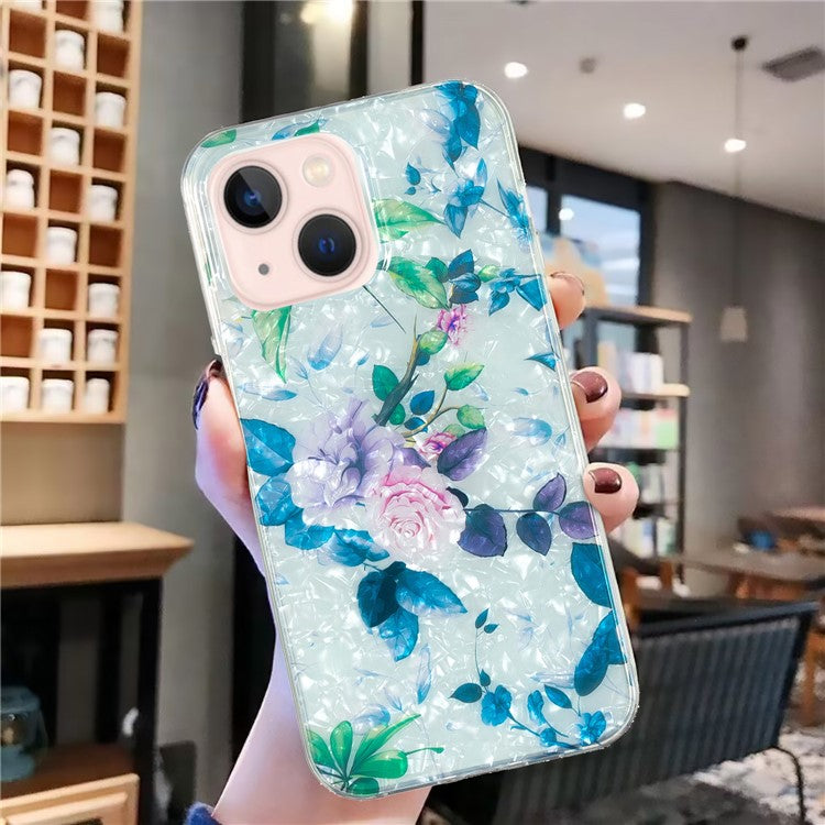 IMD Marble Flower TPU Case for iPhone 14 Plus Protective Case Shell Pattern Slim Phone Cover - Rose