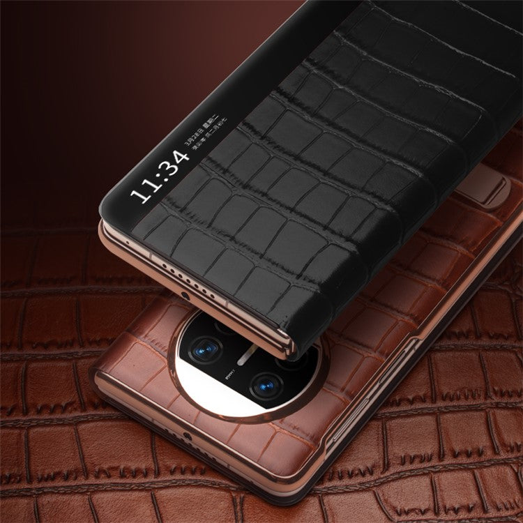 QIALINO For Huawei Mate X3 5G Genuine Cow Leather Case Magnetic Auto Wake / Sleep Anti-Drop Phone Cover with Kickstand - Brown