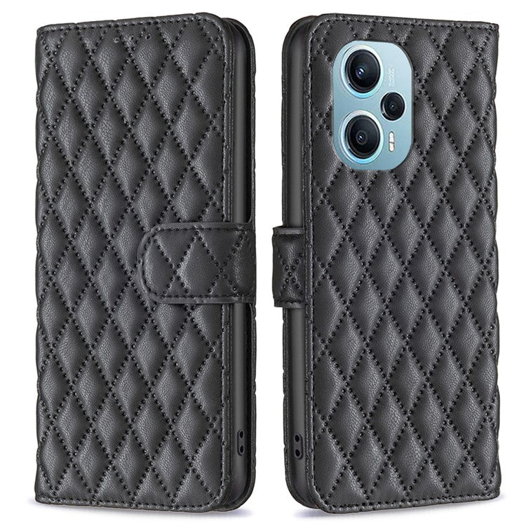 BINFEN COLOR BF Style-14 for Xiaomi Poco F5 5G / Redmi Note 12 Turbo Phone Case Wallet Imprinted Leather Stand Cover - Black