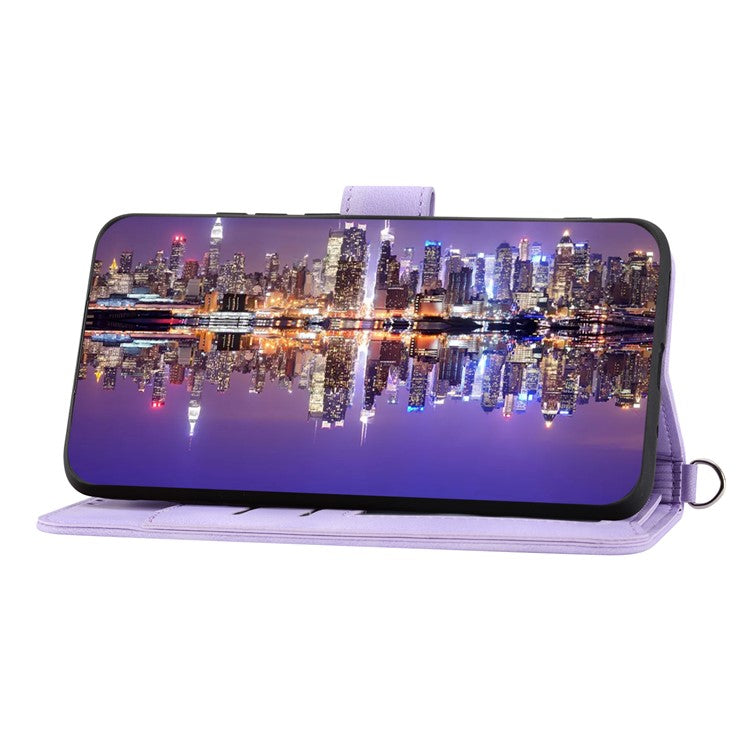 Wallet Phone Case for Huawei P60 / P60 Pro Shockproof Case Skin-Touch Imprinted Flower Leather Flip Cover with Strap - Light Purple