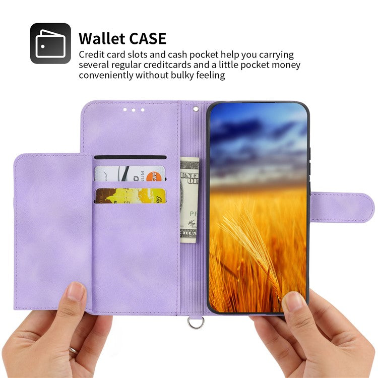 Wallet Phone Case for Huawei P60 / P60 Pro Shockproof Case Skin-Touch Imprinted Flower Leather Flip Cover with Strap - Light Purple