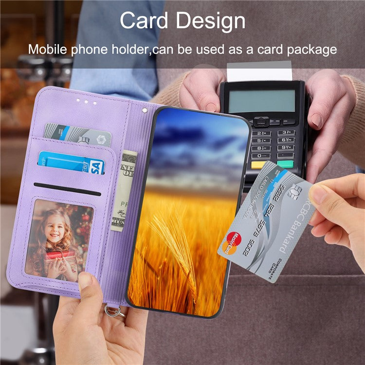 Wallet Phone Case for Huawei P60 / P60 Pro Shockproof Case Skin-Touch Imprinted Flower Leather Flip Cover with Strap - Light Purple
