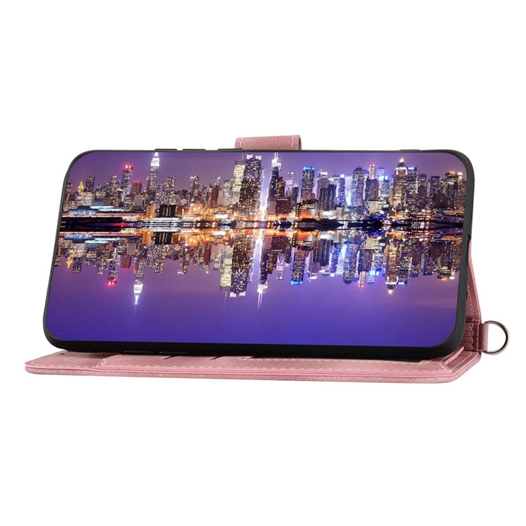 Wallet Phone Case for Huawei P60 / P60 Pro Shockproof Case Skin-Touch Imprinted Flower Leather Flip Cover with Strap - Pink