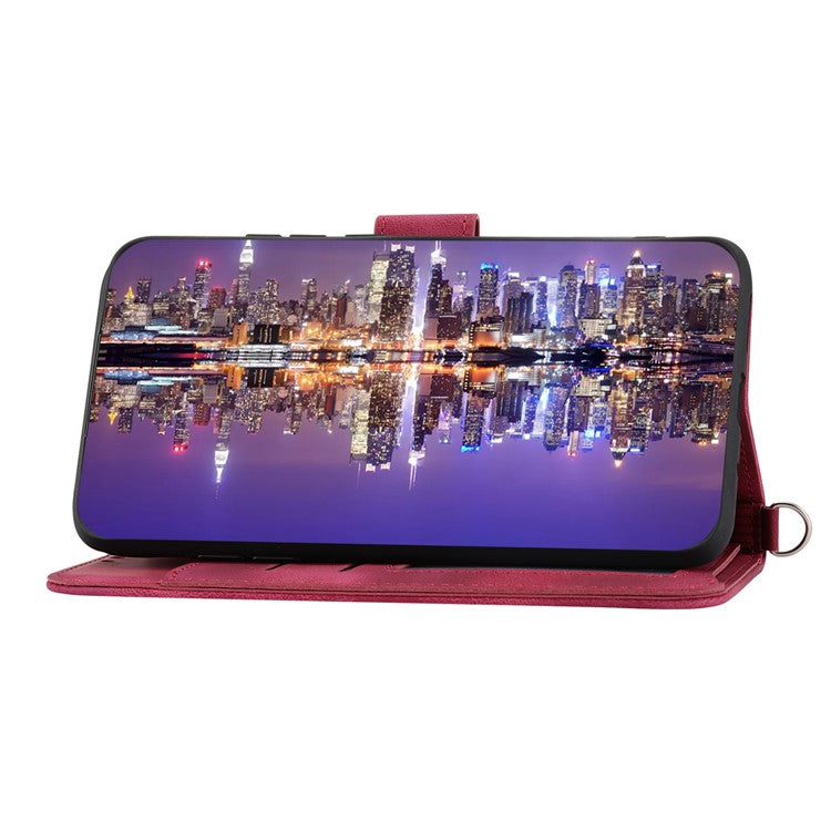 Wallet Phone Case for Huawei P60 / P60 Pro Shockproof Case Skin-Touch Imprinted Flower Leather Flip Cover with Strap - Wine Red