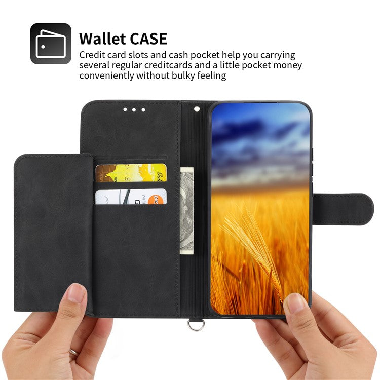 Flower Imprinted Phone Case for Huawei nova 11 Pro Skin-Touch Phone Shell Anti-Drop PU Leather Wallet Cover with Strap - Black