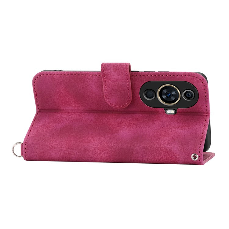 Phone Case for Huawei nova 11 / nova 12s 4G / nova 12 Lite 4G , Imprinted Flower Skin-Touch Feeling Leather Cover Wallet with Strap - Wine Red