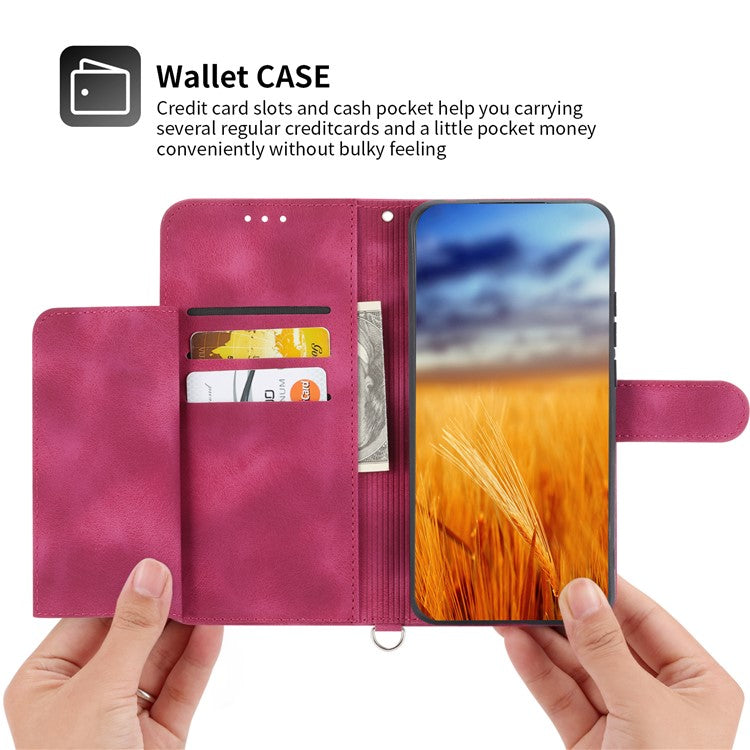 Phone Case for Huawei nova 11 / nova 12s 4G / nova 12 Lite 4G , Imprinted Flower Skin-Touch Feeling Leather Cover Wallet with Strap - Wine Red
