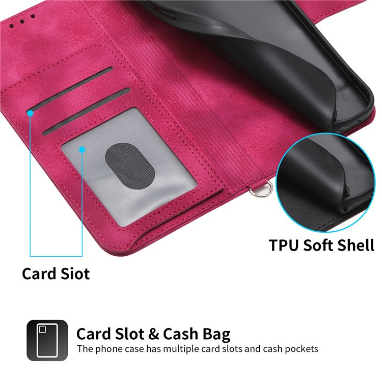Phone Case for Huawei nova 11 / nova 12s 4G / nova 12 Lite 4G , Imprinted Flower Skin-Touch Feeling Leather Cover Wallet with Strap - Wine Red