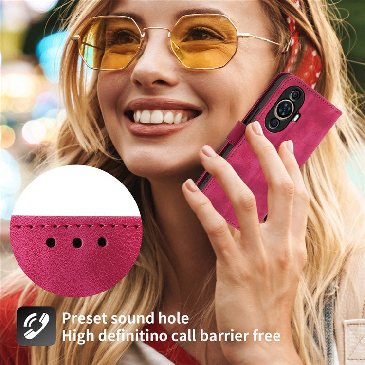 Phone Case for Huawei nova 11 / nova 12s 4G / nova 12 Lite 4G , Imprinted Flower Skin-Touch Feeling Leather Cover Wallet with Strap - Wine Red
