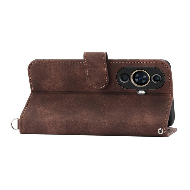Phone Case for Huawei nova 11 / nova 12s 4G / nova 12 Lite 4G , Imprinted Flower Skin-Touch Feeling Leather Cover Wallet with Strap - Brown