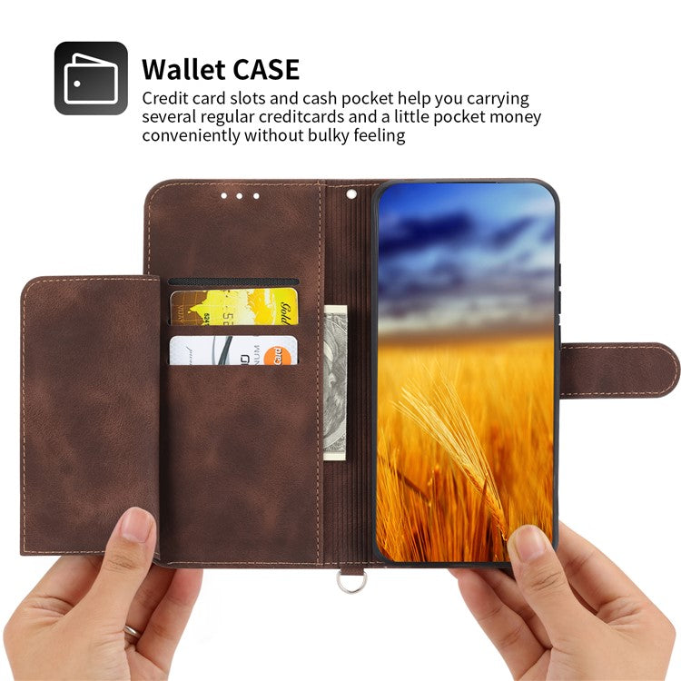 Phone Case for Huawei nova 11 / nova 12s 4G / nova 12 Lite 4G , Imprinted Flower Skin-Touch Feeling Leather Cover Wallet with Strap - Brown