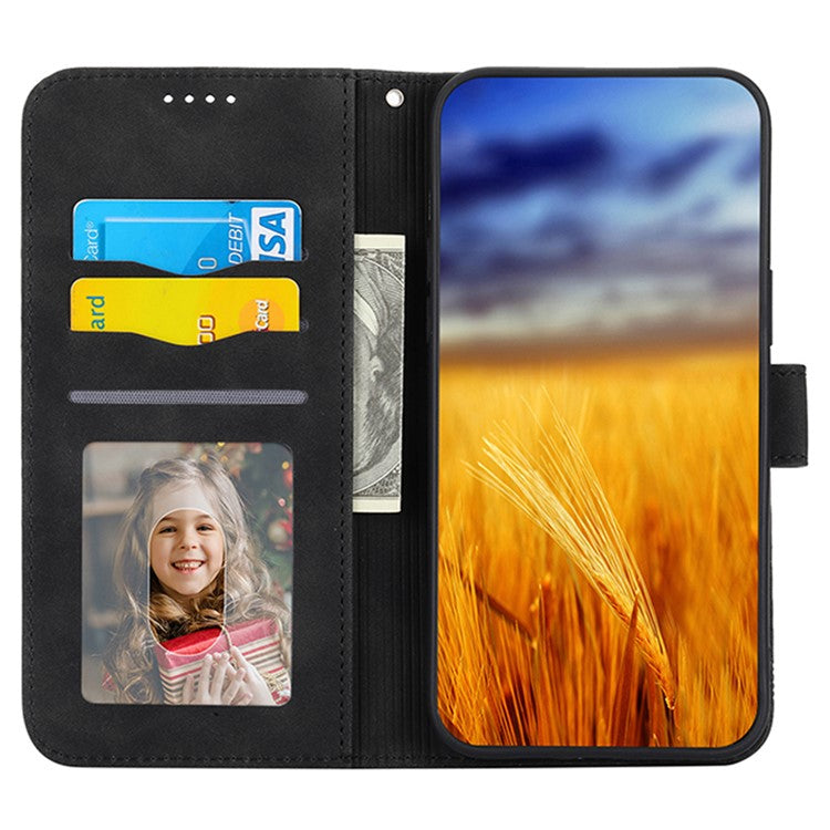 DIERFENG DF-03 for Huawei P60 / P60 Pro Lines Imprinted Phone Cover PU Leather Wallet Stand Mobile Case - Black