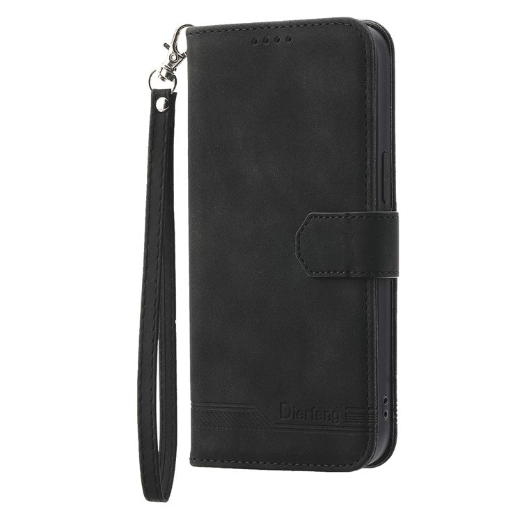 DIERFENG DF-03 for Huawei P60 / P60 Pro Lines Imprinted Phone Cover PU Leather Wallet Stand Mobile Case - Black