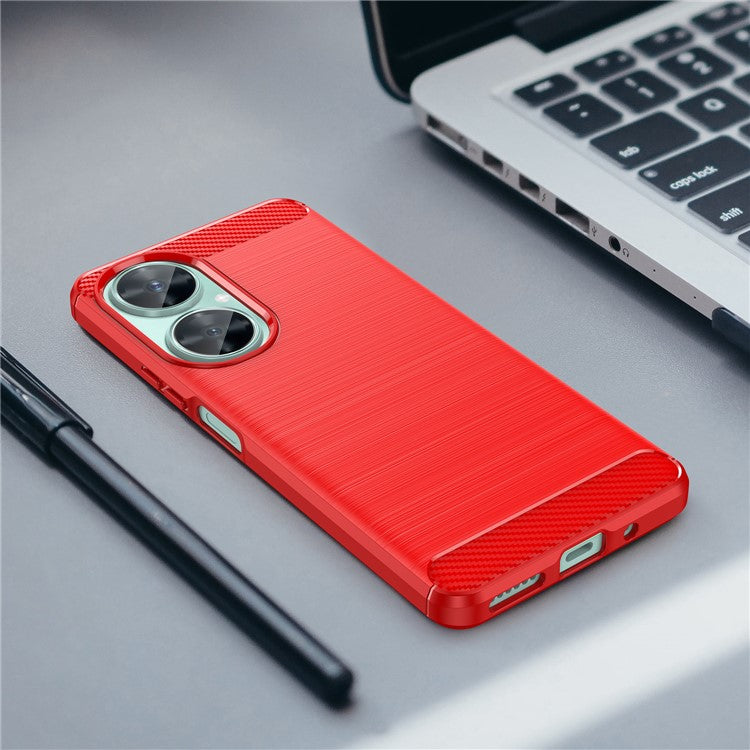 For Huawei nova 11i / Enjoy 60 Pro / Maimang 20 Brushed TPU Case Carbon Fiber Texture Phone Cover - Red