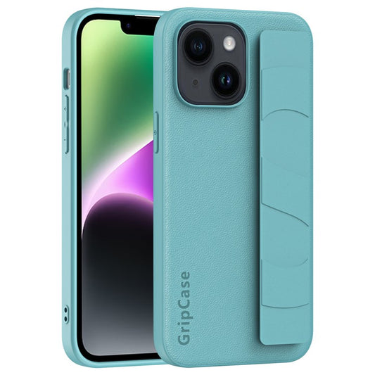 For iPhone 14 Litchi Texture Phone Cover Anti-scratch PU Leather Coated PC+TPU Case with Wristband - Lake Blue