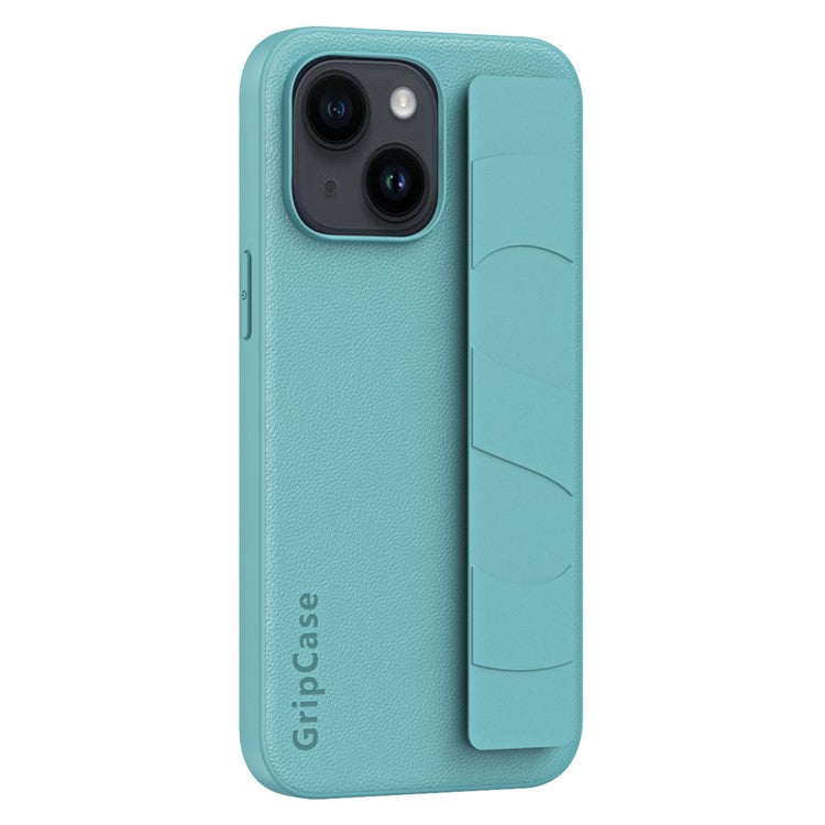 For iPhone 14 Litchi Texture Phone Cover Anti-scratch PU Leather Coated PC+TPU Case with Wristband - Lake Blue