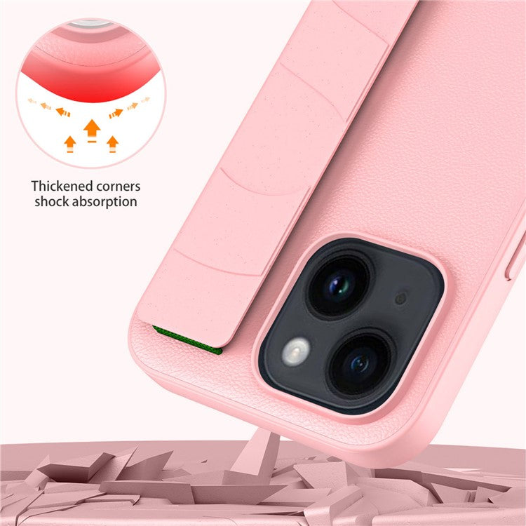For iPhone 14 Litchi Texture Phone Cover Anti-scratch PU Leather Coated PC+TPU Case with Wristband - Lake Blue