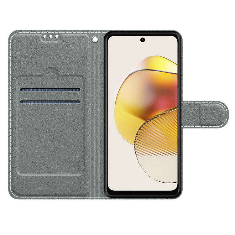 Card Slots Phone Case for Motorola Moto G73 5G Pattern Printed Leather Flip Phone Cover with Stand, Strap - White Cloud / Blue Butterflies