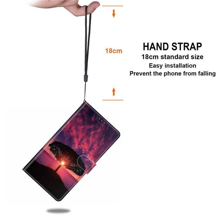 Card Slots Phone Case for Motorola Moto G73 5G Pattern Printed Leather Flip Phone Cover with Stand, Strap - Black Tree / Sunset