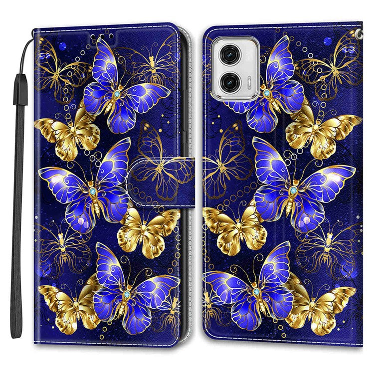 Card Slots Phone Case for Motorola Moto G73 5G Pattern Printed Leather Flip Phone Cover with Stand, Strap - Golden Butterflies