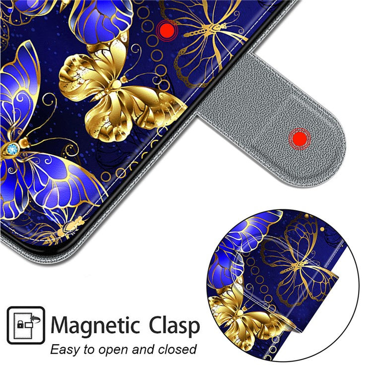 Card Slots Phone Case for Motorola Moto G73 5G Pattern Printed Leather Flip Phone Cover with Stand, Strap - Golden Butterflies