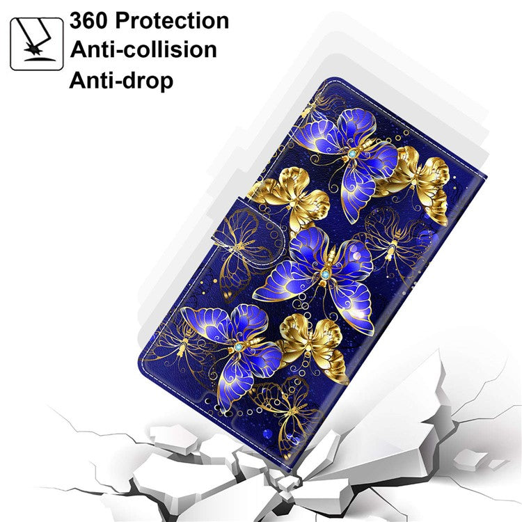 Card Slots Phone Case for Motorola Moto G73 5G Pattern Printed Leather Flip Phone Cover with Stand, Strap - Golden Butterflies