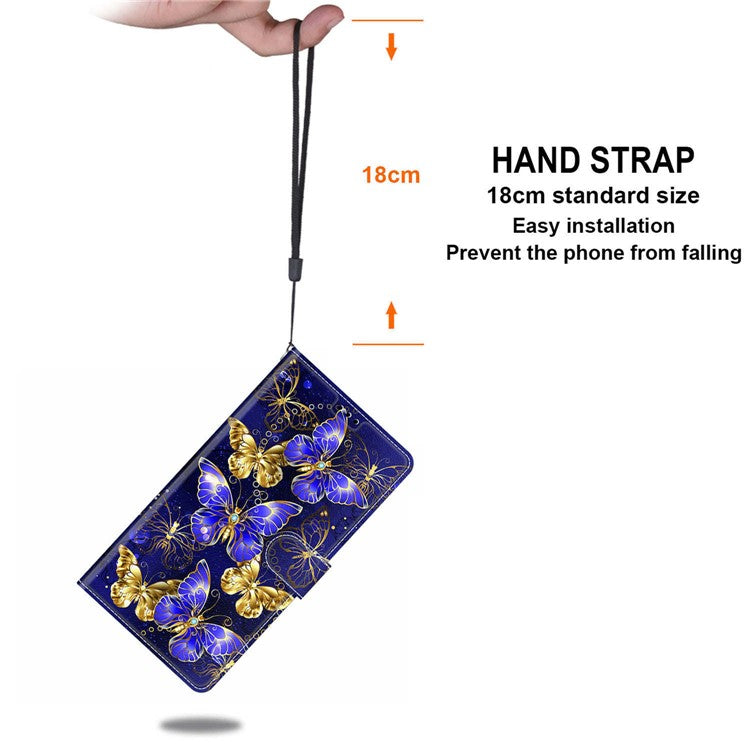 Card Slots Phone Case for Motorola Moto G73 5G Pattern Printed Leather Flip Phone Cover with Stand, Strap - Golden Butterflies
