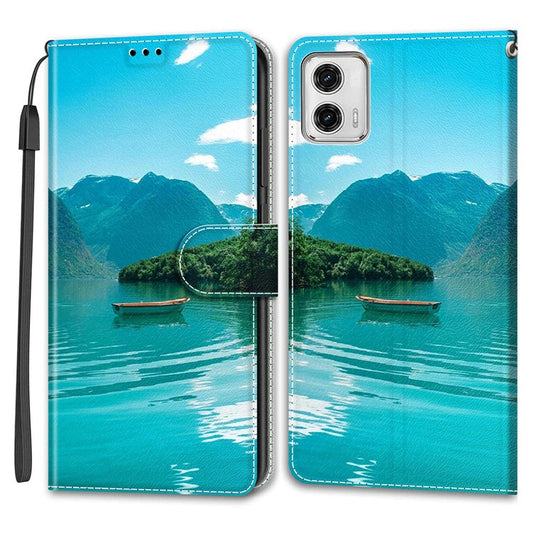 Card Slots Phone Case for Motorola Moto G73 5G Pattern Printed Leather Flip Phone Cover with Stand, Strap - Boat