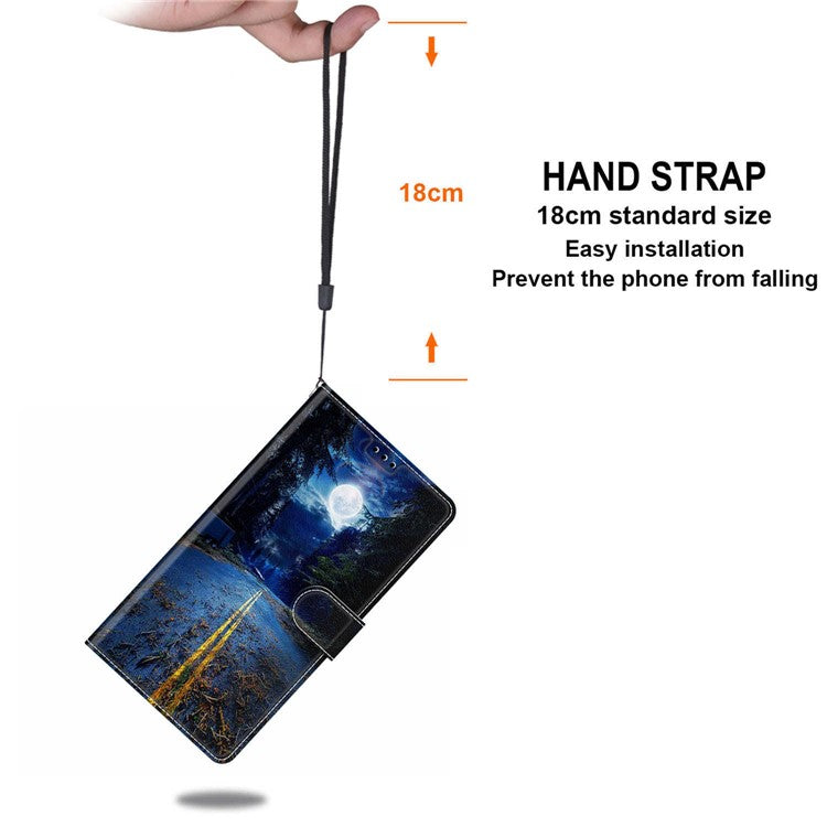Card Slots Phone Case for Motorola Moto G73 5G Pattern Printed Leather Flip Phone Cover with Stand, Strap - Night Road / Moon