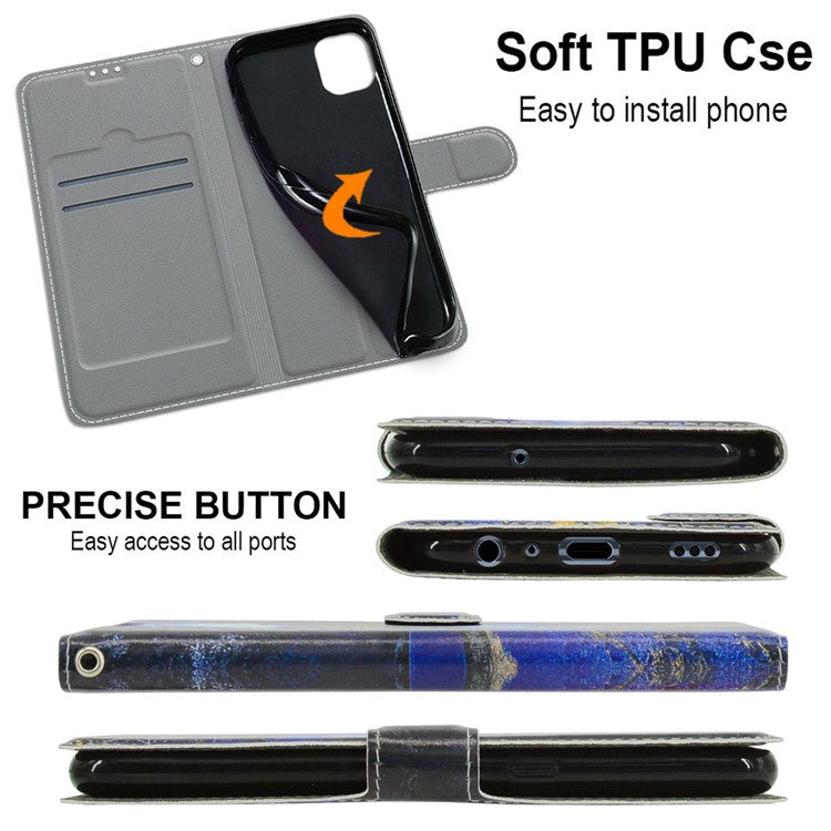 Card Slots Phone Case for Motorola Moto G73 5G Pattern Printed Leather Flip Phone Cover with Stand, Strap - Night Road / Moon