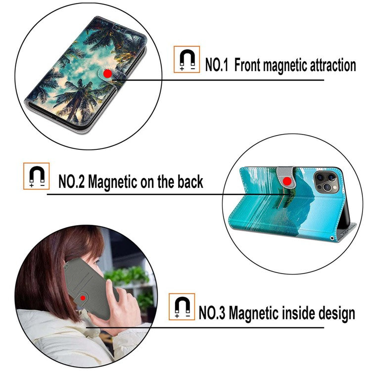 Card Slots Phone Case for Motorola Moto G73 5G Pattern Printed Leather Flip Phone Cover with Stand, Strap - Night Road / Moon